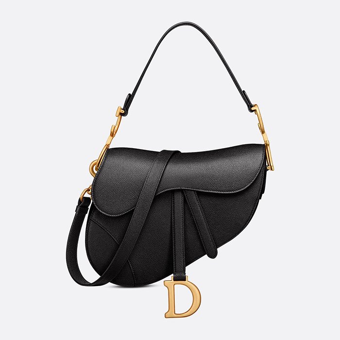 Dior Saddle Bag with Strap Black Grained Calfskin