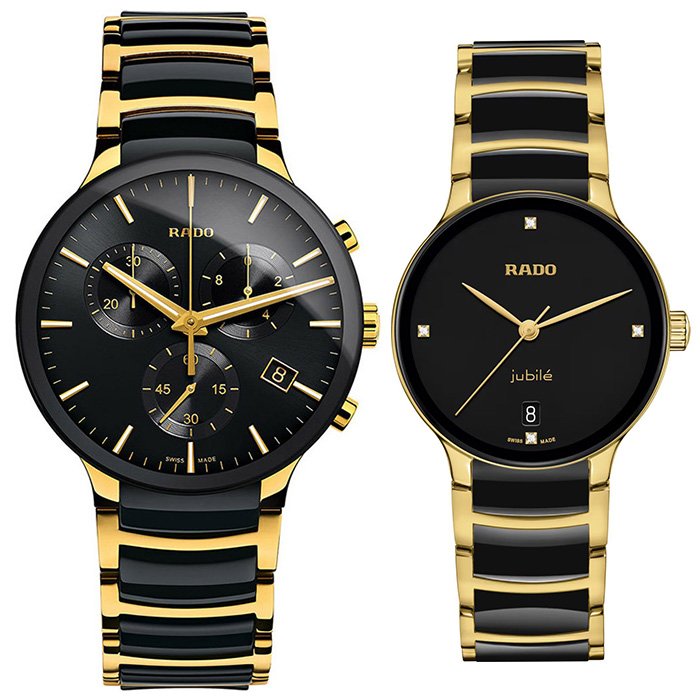 COMBO - Rado Centrix Chronograph Golden Watch for Men & Rado Centrix Jubile Golden Women Watch