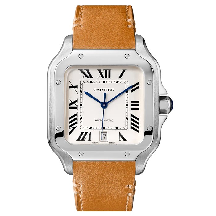 CARTIER SANTOS DE CARTIER, LARGE, AUTOMATIC, STEEL, INTERCHANGEABLE METAL AND LEATHER BRACELETS