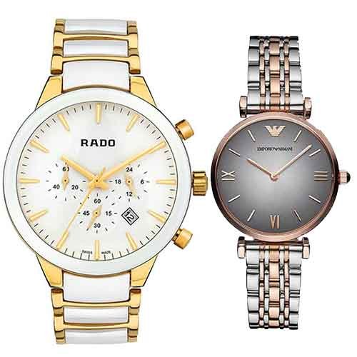 Rado Centrix Copper White 5 Bar & Emporio Armani Women Watch - AR1725